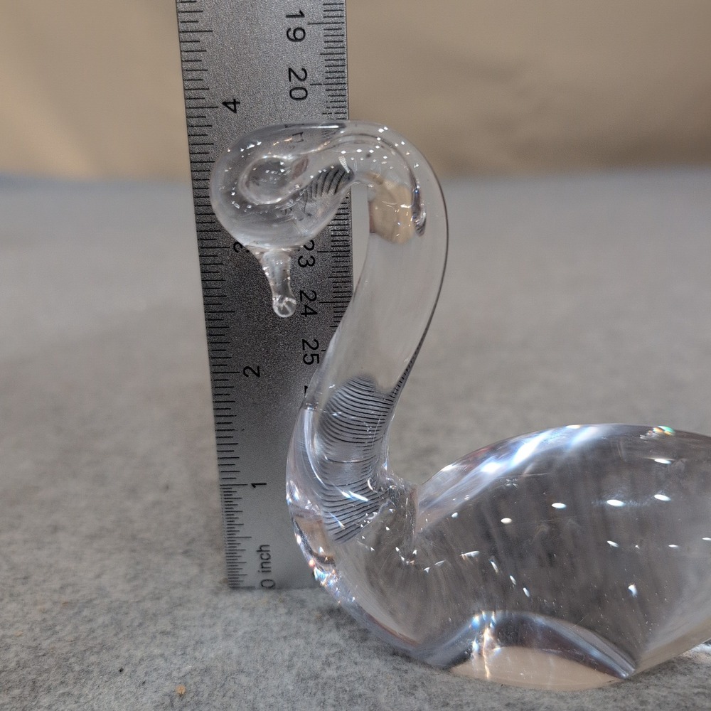 Vintage Clear Glass Swan Figurine Small Arched Neck Bird Sculpture Paperweight - Picture 2 of 6